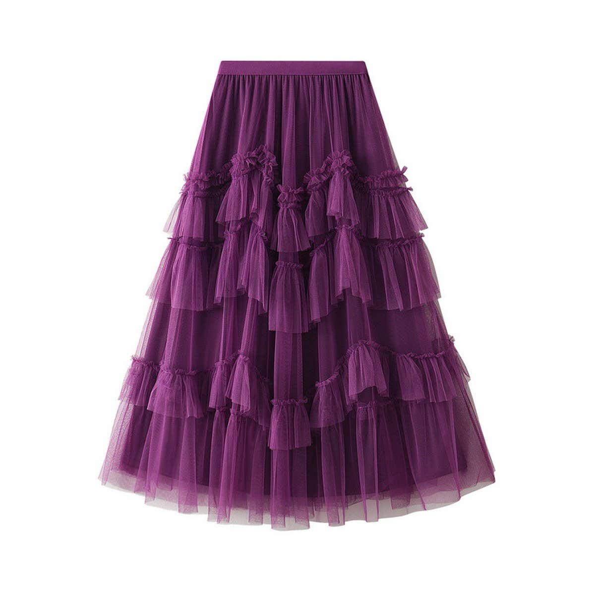 Tiered Tulle Patchwork Flared Maxi Skirt