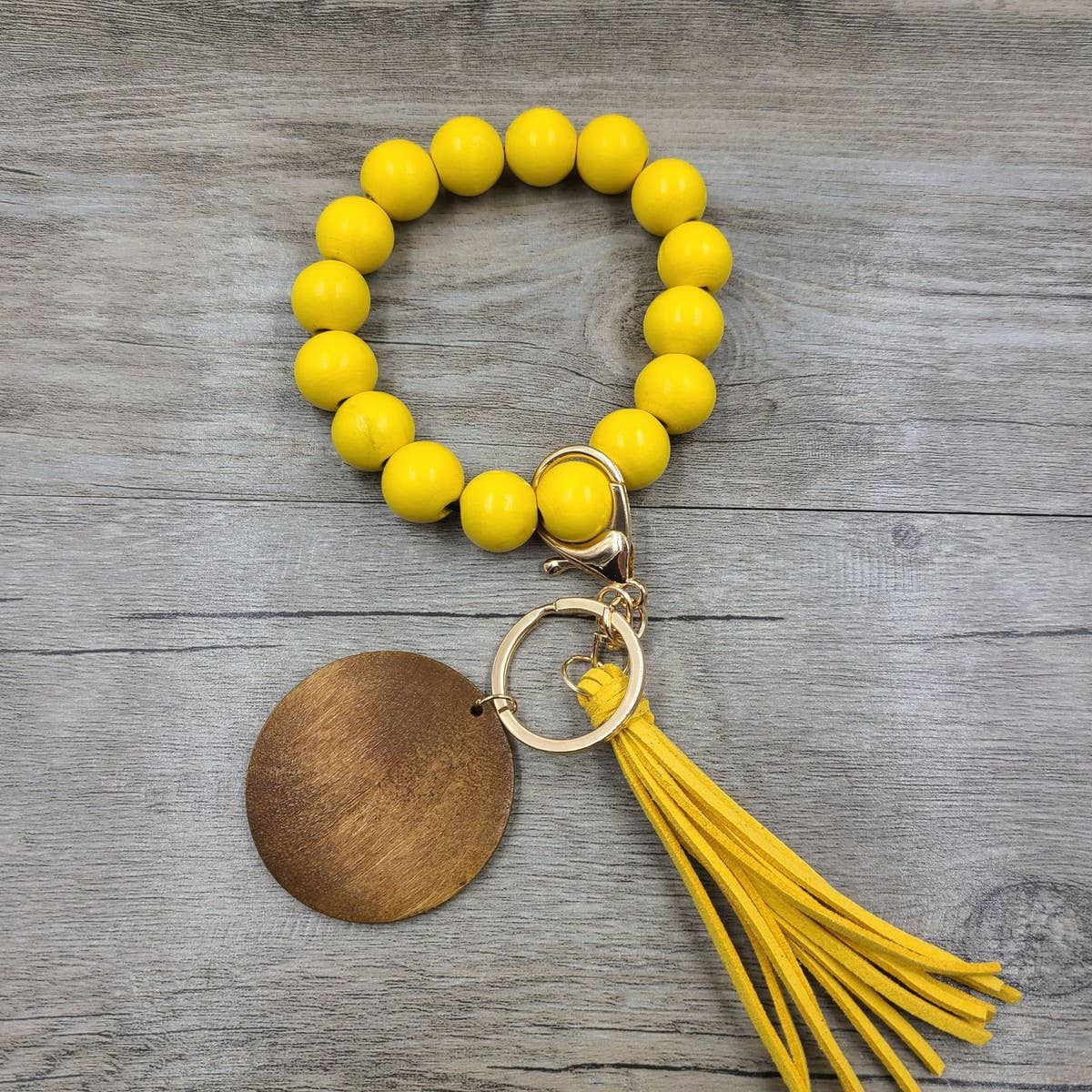 MULTI COLORED WOODEN BEAD BRACELET KEYCHAIN