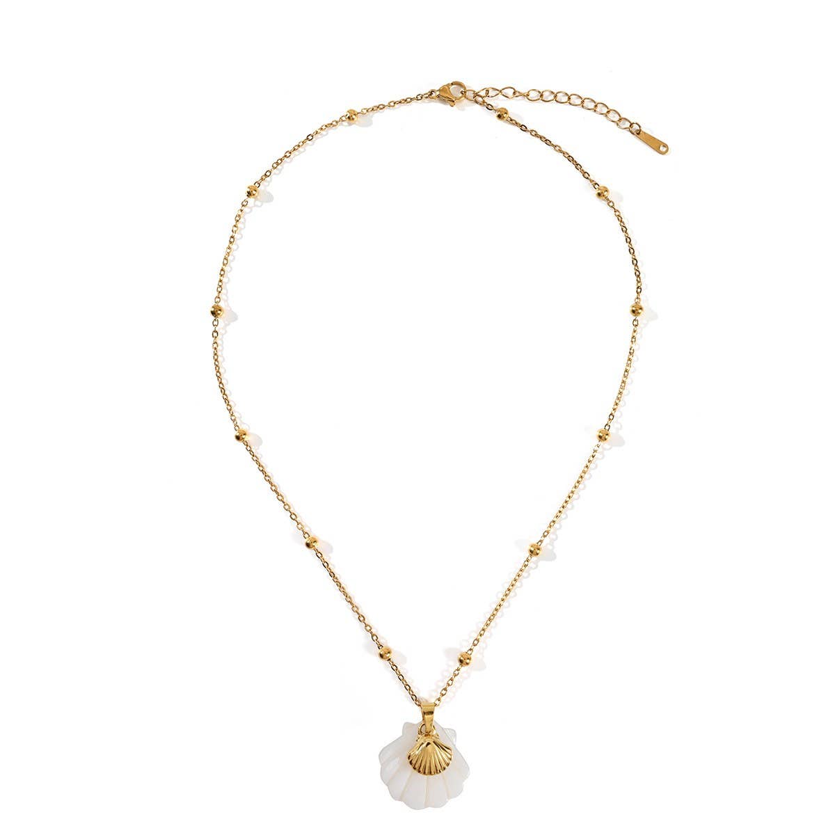 Summer Beach Steel Shell & Starfish Necklace_CWMM8862