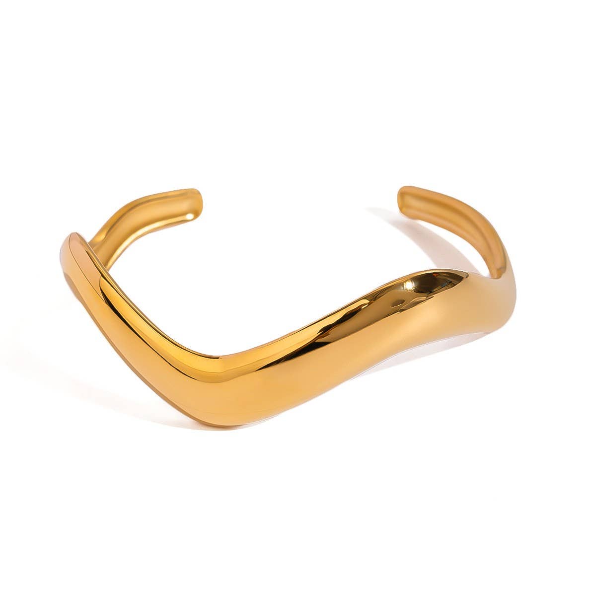 Minimalist Wavy Polished Open Cuff in 18K Steel