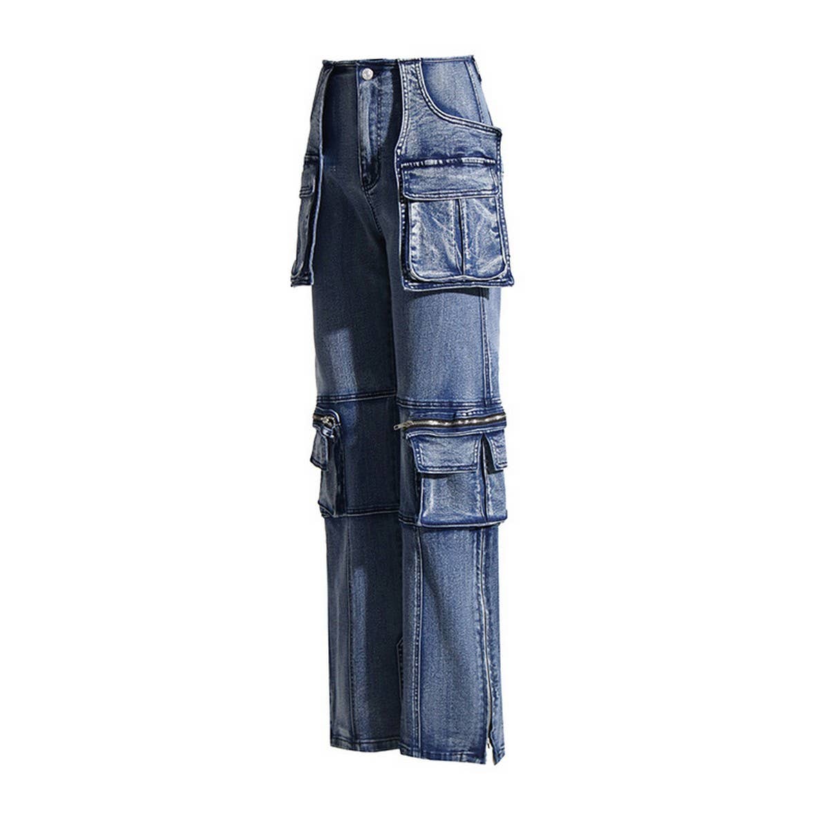 MID RISE STRAIGHT MULTI POCKET DESIGN CASUAL JEANS