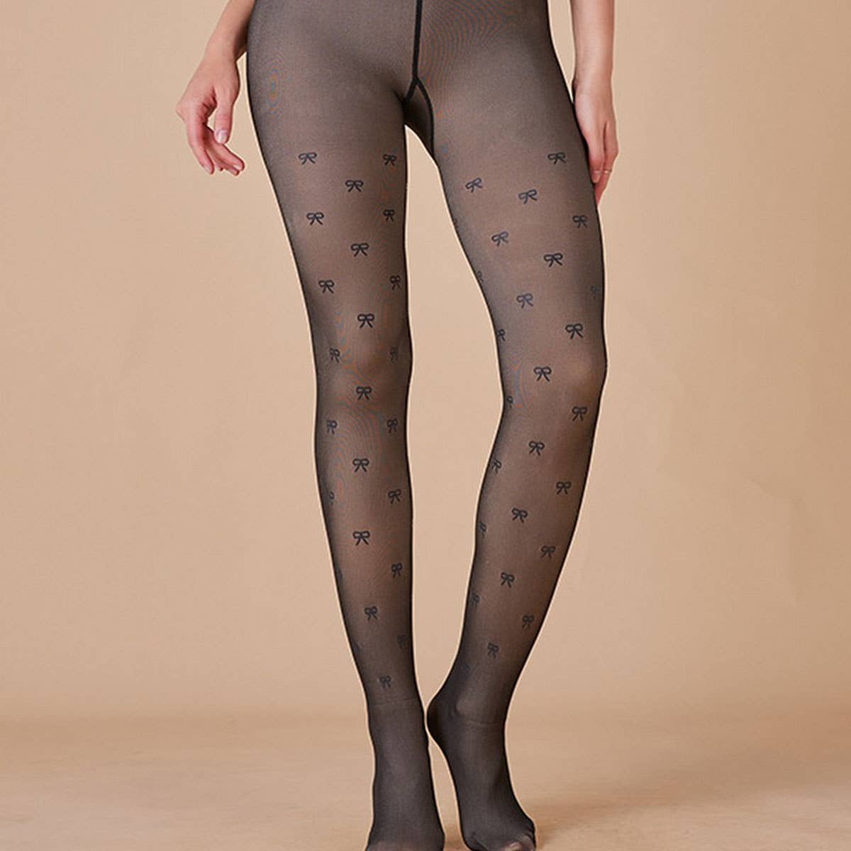 Plus Size Fleece Lined Black Nude Sheer Leggings_CWMM8975