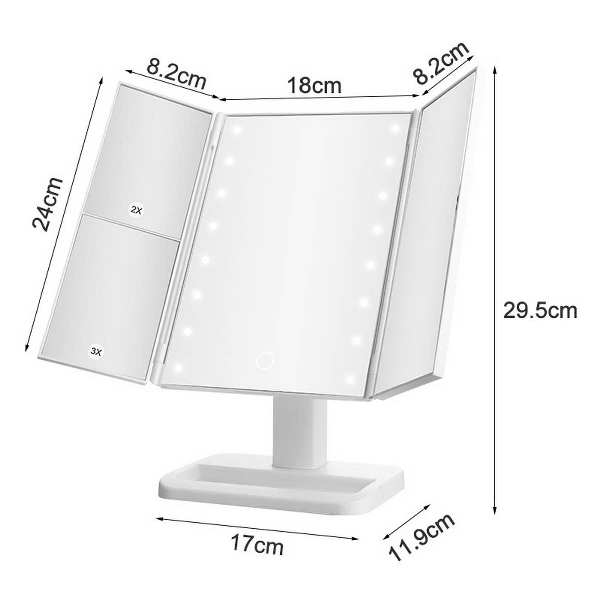 TRIPLE FOLDING LED MAKEUP MIRROR SHELL MIRROR