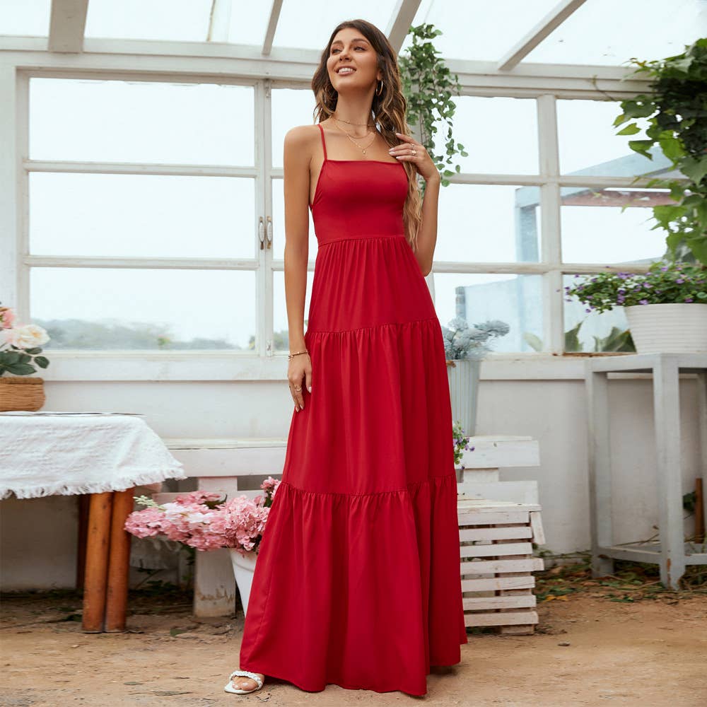 Waistband halter temperament swing long dress