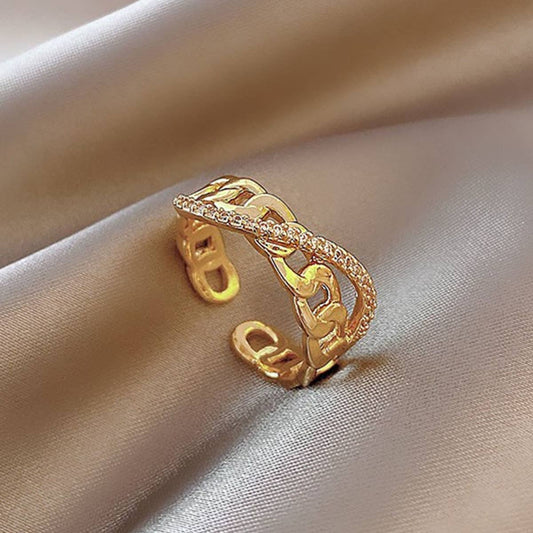 Simple pearl zircon cold style opening ring