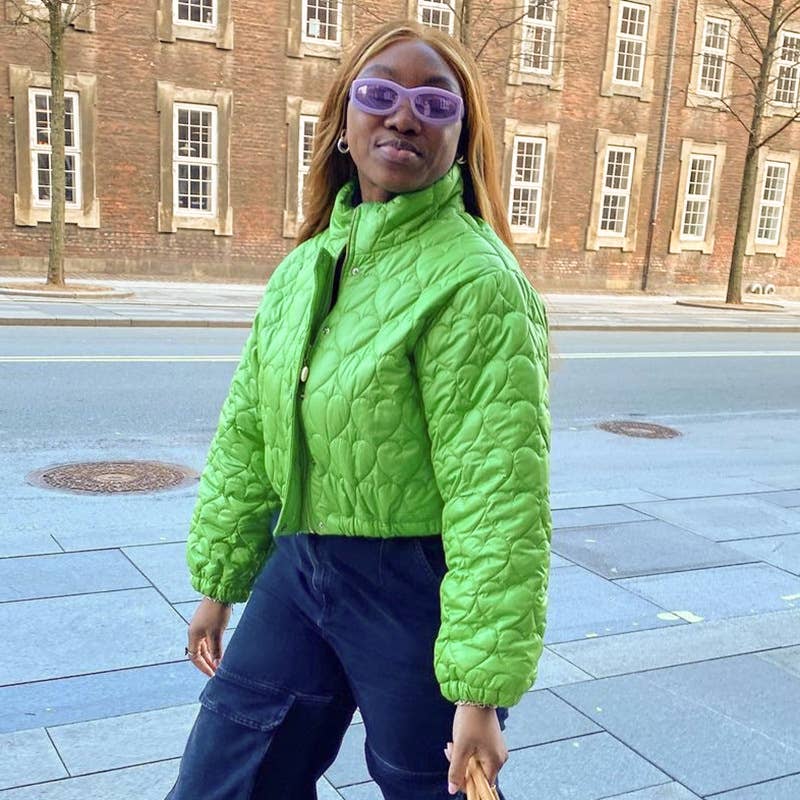 STAND COLLAR SOLID COLOR LOVE SHORT PADDED JACKET