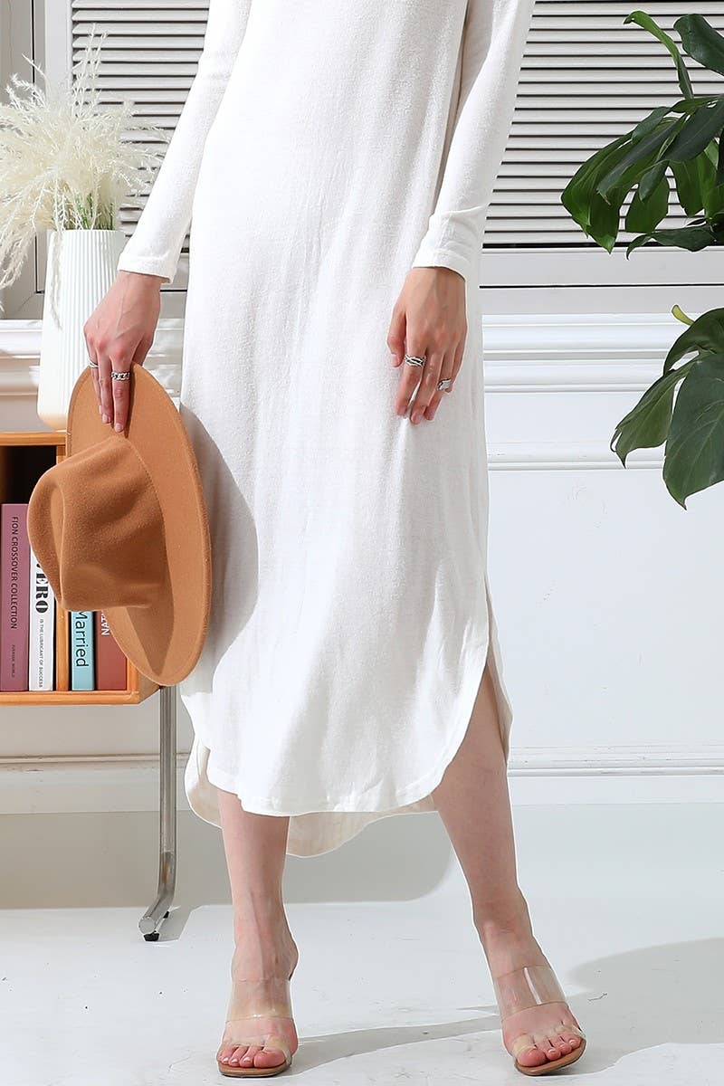 CWDMD823_SOFT AND WARM ROUND NECK SWEATER KNIT TUNIC DRESS