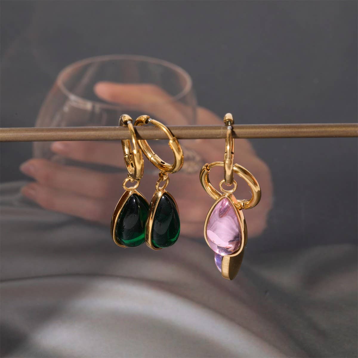 Teardrop Birthstone Earrings Gold Stainless