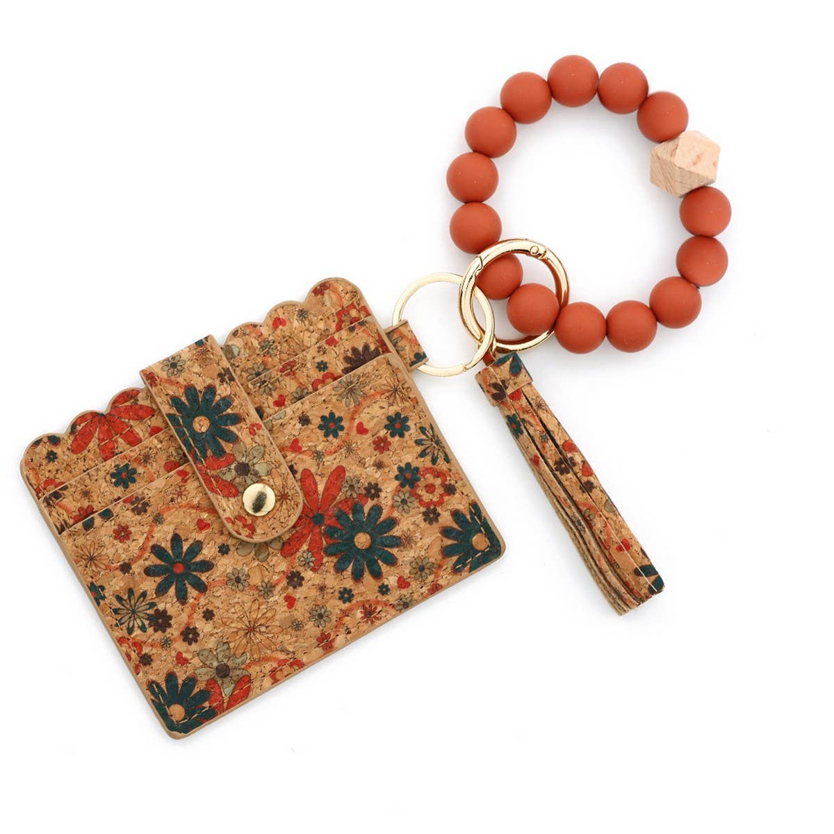 Silicone Bead Keychain Cork Card Wallet with Print_CWAB4951