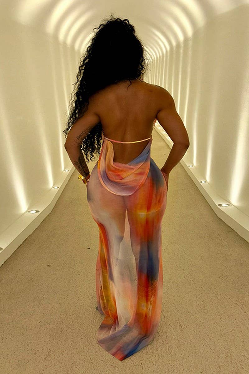 CWDMD6431_SEXY HOT GIRL HALTER NECK BACKLESS LACE-UP DRESS