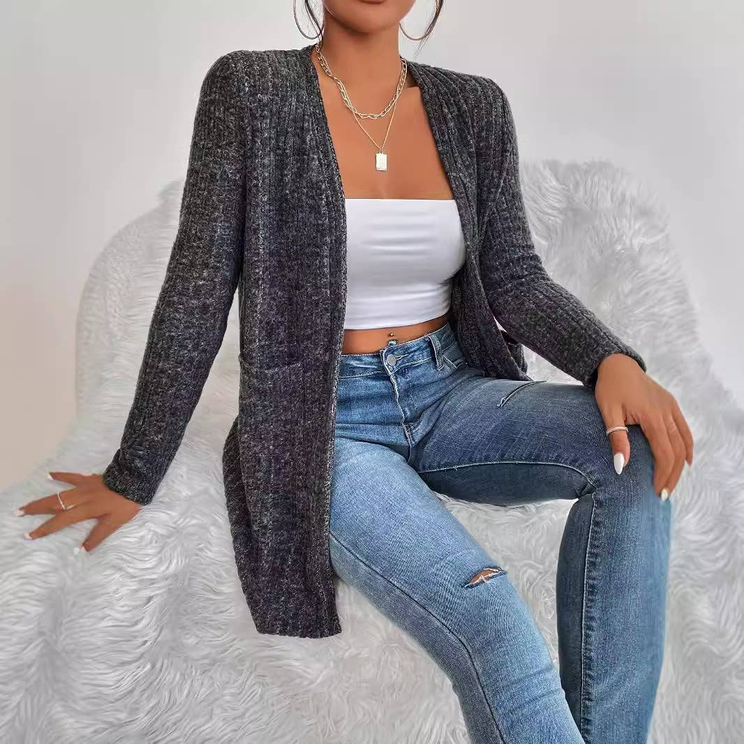 SOLID COLOR CASUAL KNITTED LONG-SLEEVED COAT