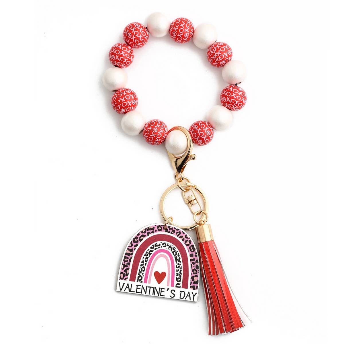 Heart Wooden Bead Bracelet Keychain Pendant