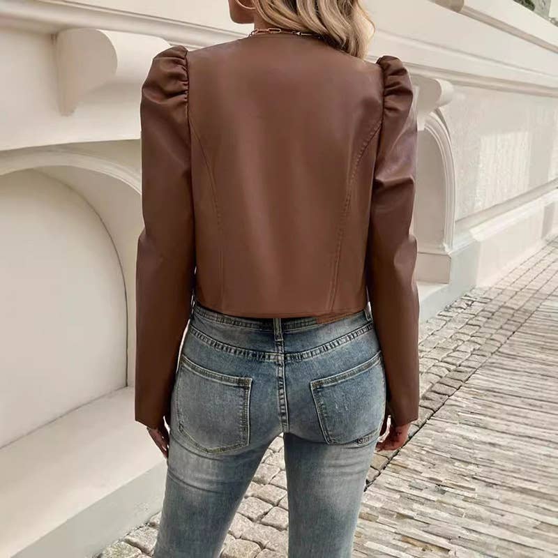 SLIM LEATHER JACKET LONG SLEEVES AND SHORT STYLE