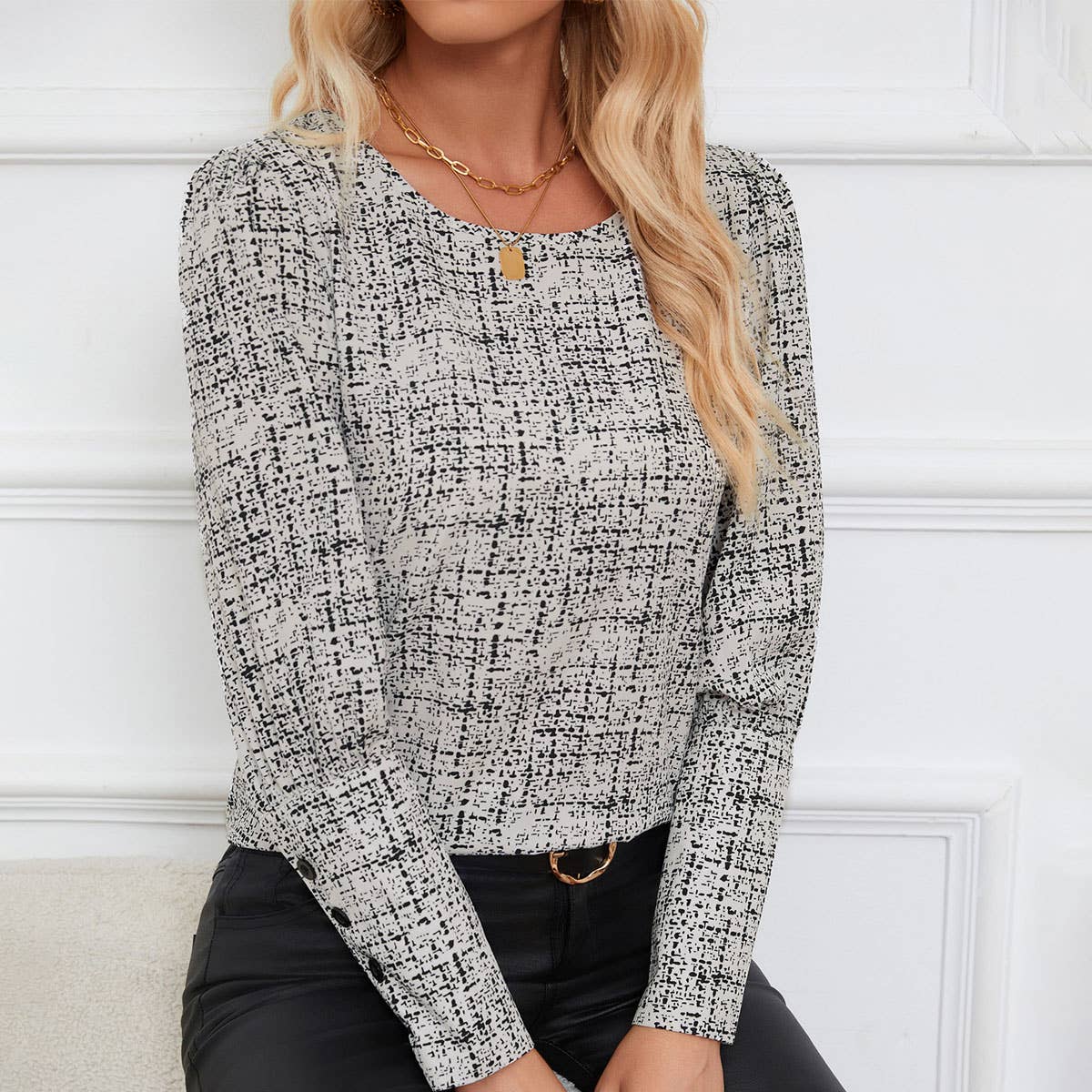 STYLISH PLAID LONG-SLEEVED BUTTON-UP PRINTED SHIRT