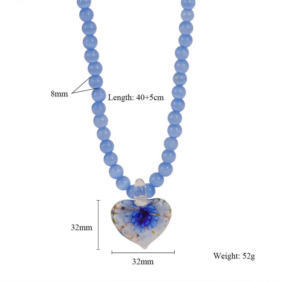 Cat??¢s Eye Glass Heart Flower Pendant Necklace_CWMM7536