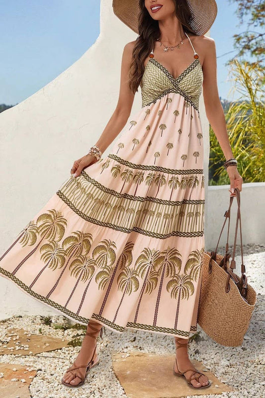 CWDHL0715_BOHEMIAN PRINT HALTER NECK BEACH MAXI DRESS