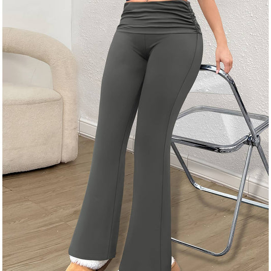Fashion pleated waistband flip micro-flared pants