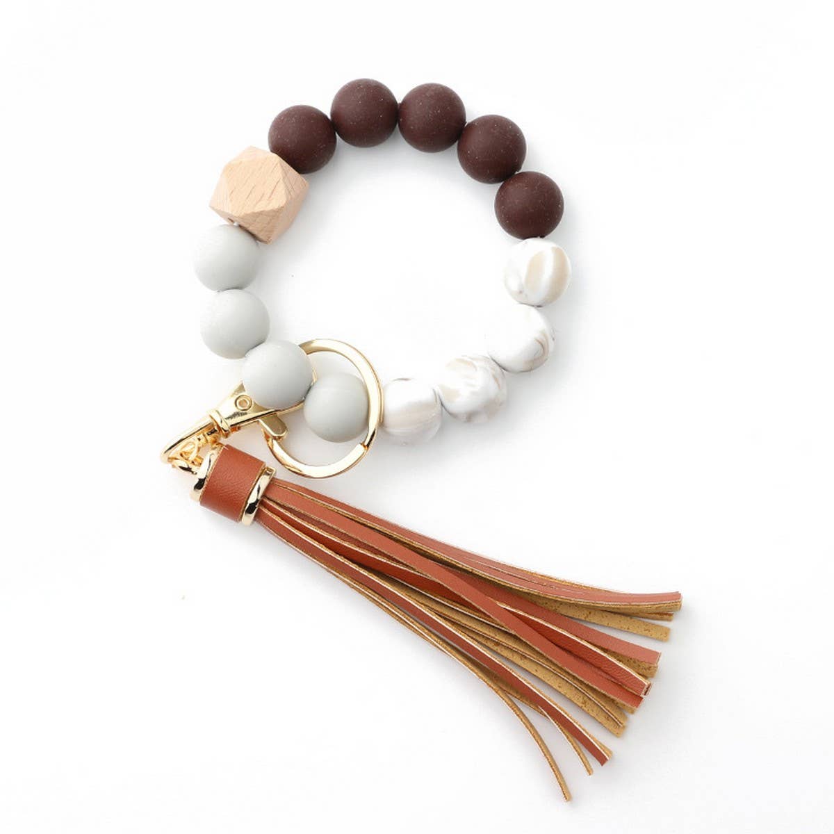 Tassel Wood & Silicone Bead Bracelet Keychain