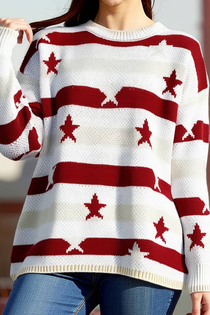 CWOSWL07090_FASHION LOOSE LONG-SLEEVED STRIPED SWEATER