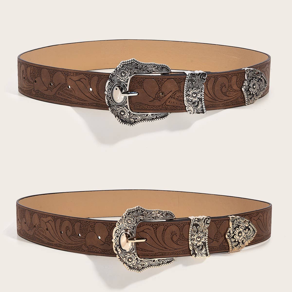 CWABE0548_BROWN TEXTURED PRINTED BELT