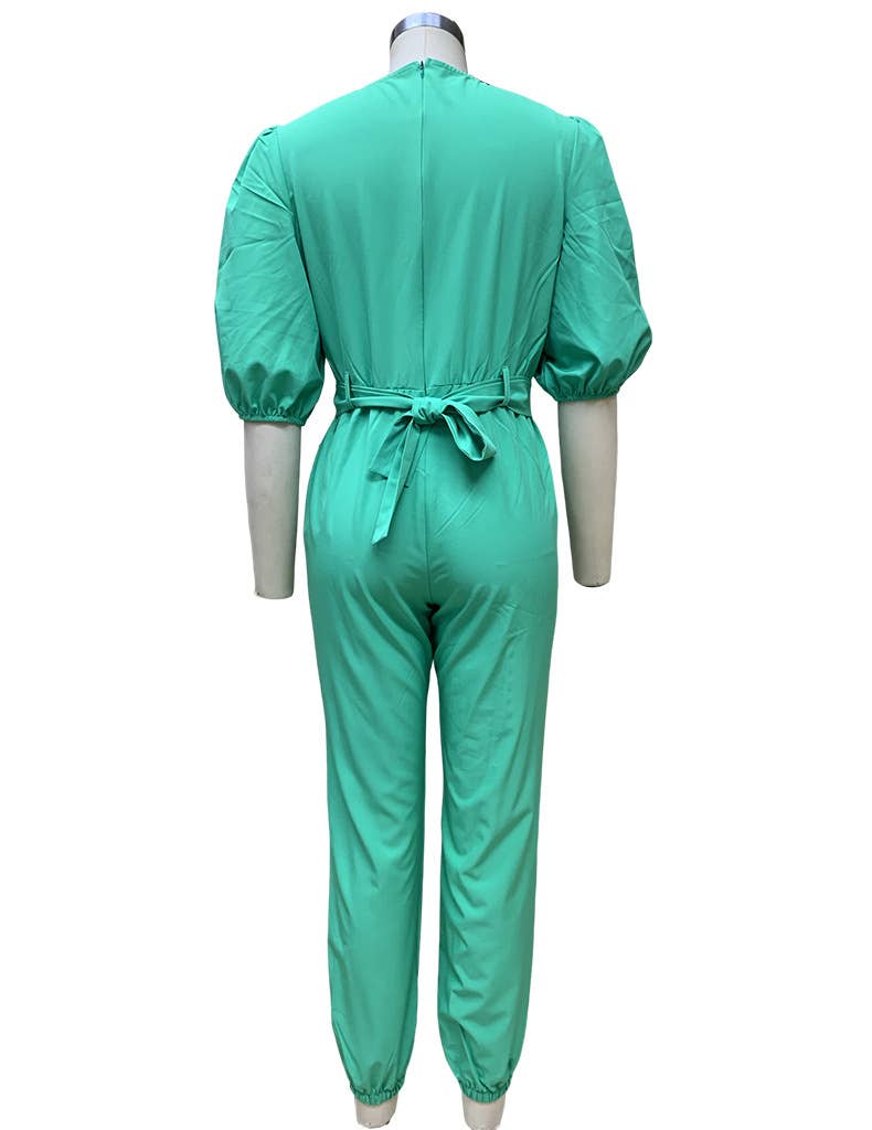 TEMPERAMENT ROUND NECK SOLID COLOR ROMPER