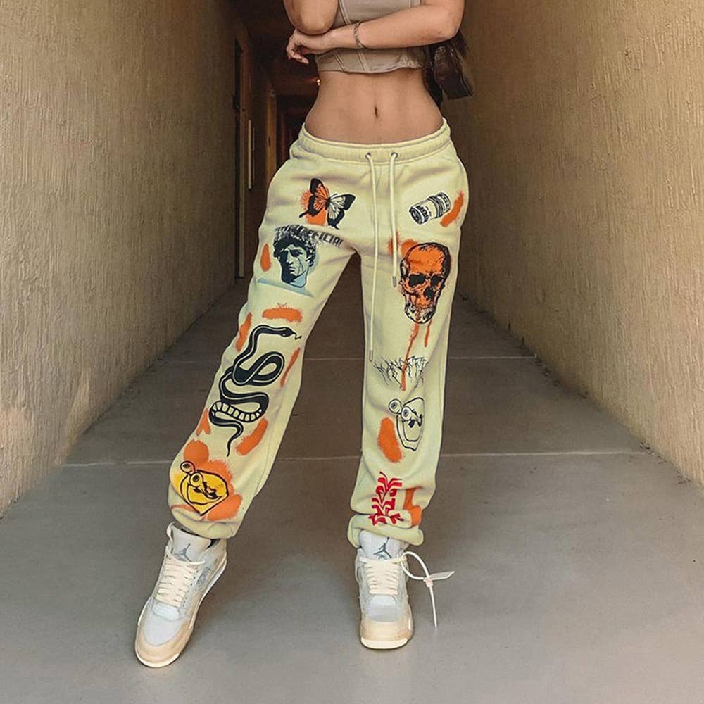 Halloween trendy printed high-waisted pants