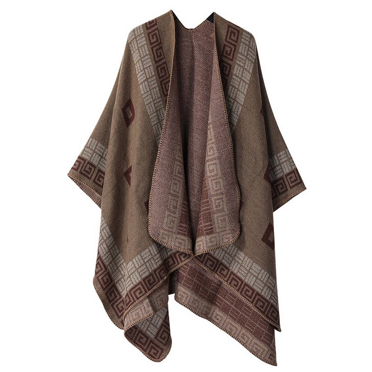 DOUBLE-SIDED PLAID FAUX CASHMERE SHAWL CAPE