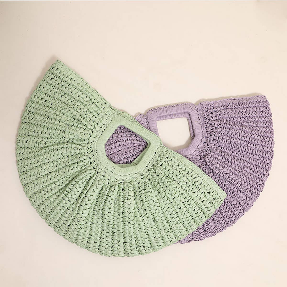 SQUARE HANDLE SEMI-CIRCLE PORTABLE STRAW BAG_CWAB1869