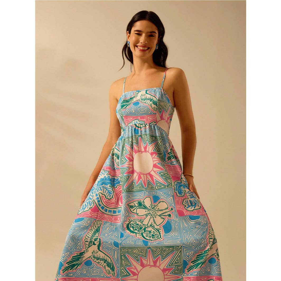Tropical printed strappy casual vacation dress