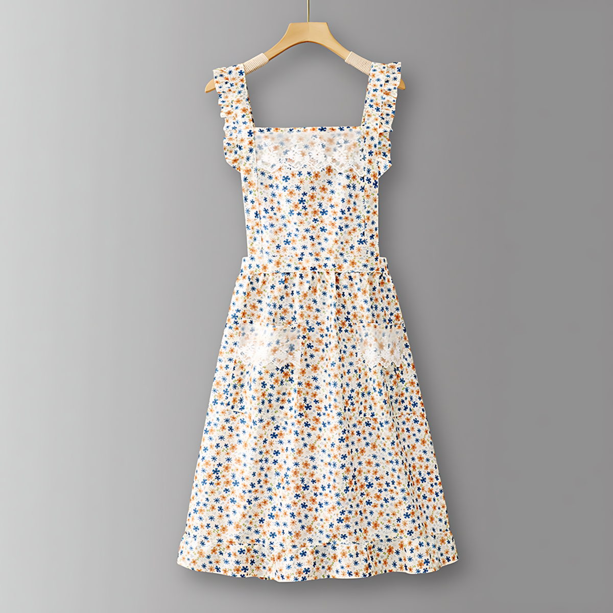 Floral Lace Trim Kitchen Apron for Women