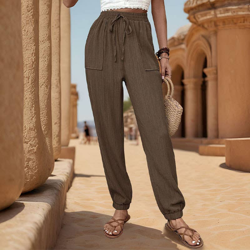 TEXTURE SENSE SOLID COLOR CASUAL FOOT PANTS