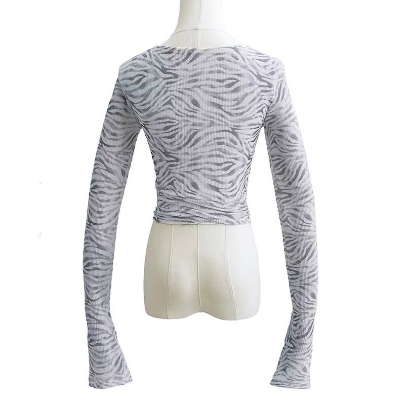 Sexy Zebra Print V-Neck Tie Front Open Cardigan