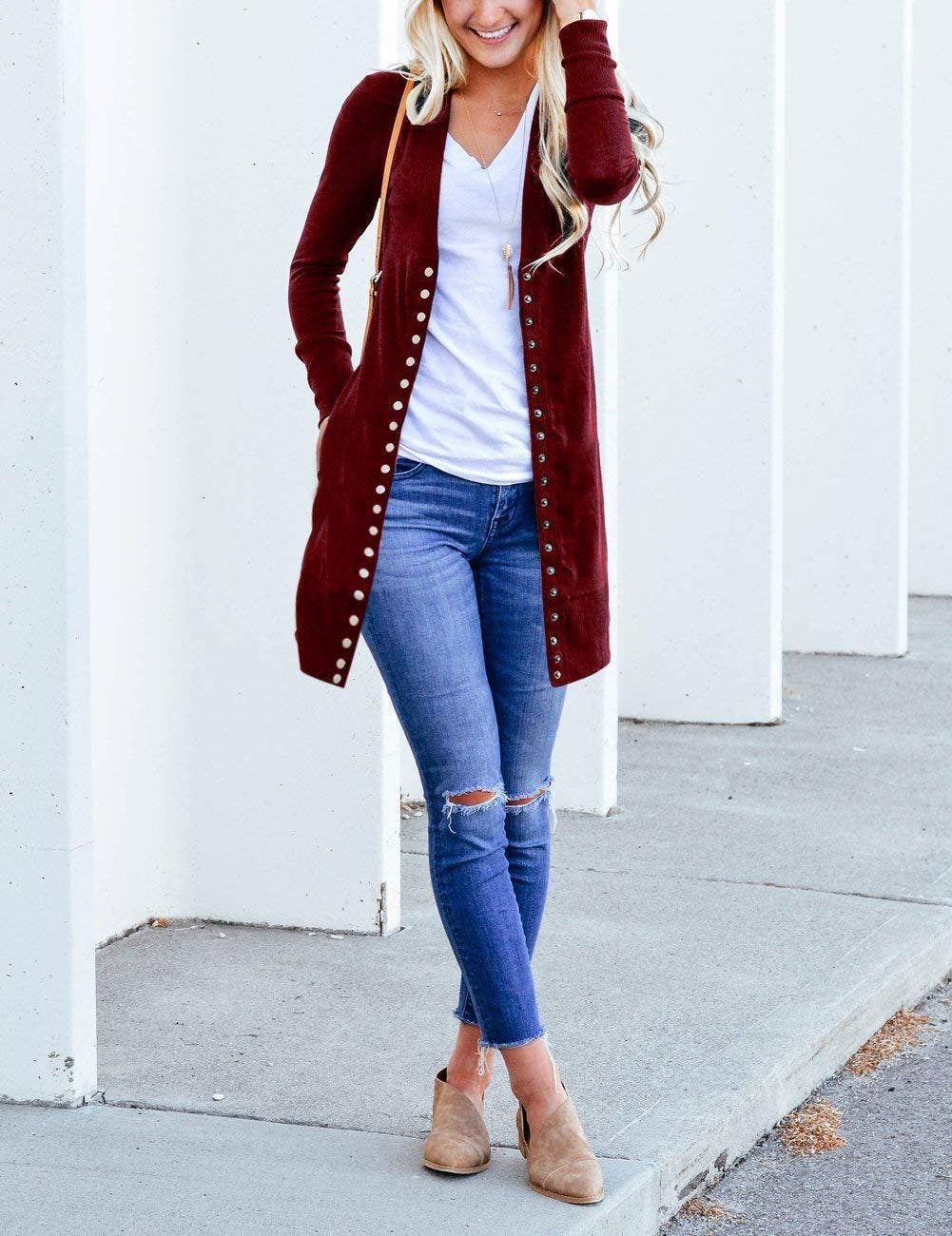 V-NECK LONG SLEEVE LONG SINGLE-BREASTED CARDIGAN