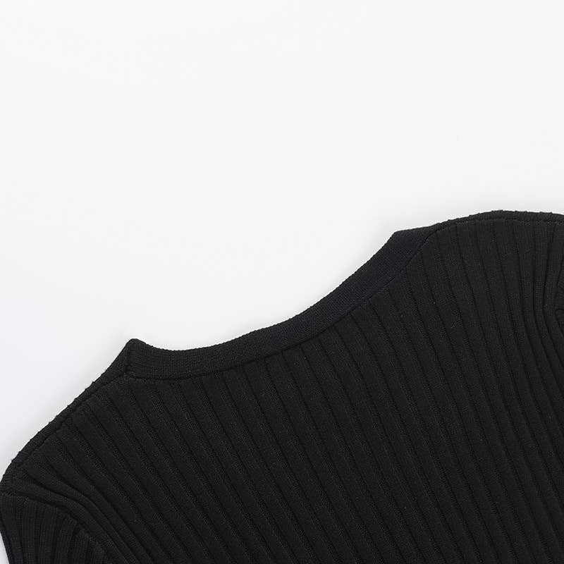V-NECK WOOLEN LONG-SLEEVED SINGLE-BREASTED TOP