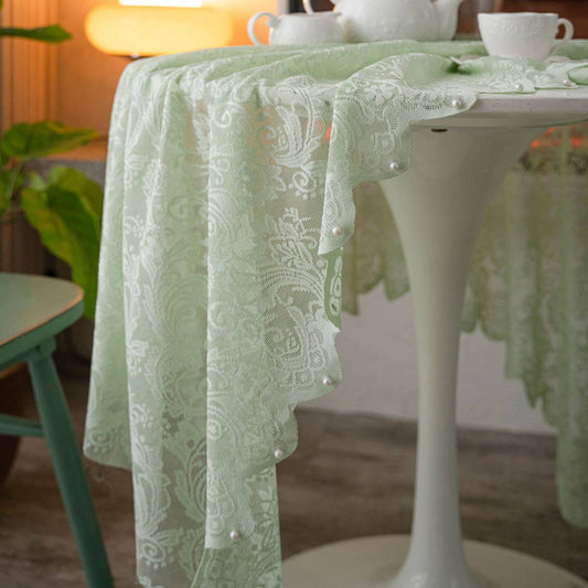 LIGHT GREEN BEADED EMBROIDERED TABLECLOTH