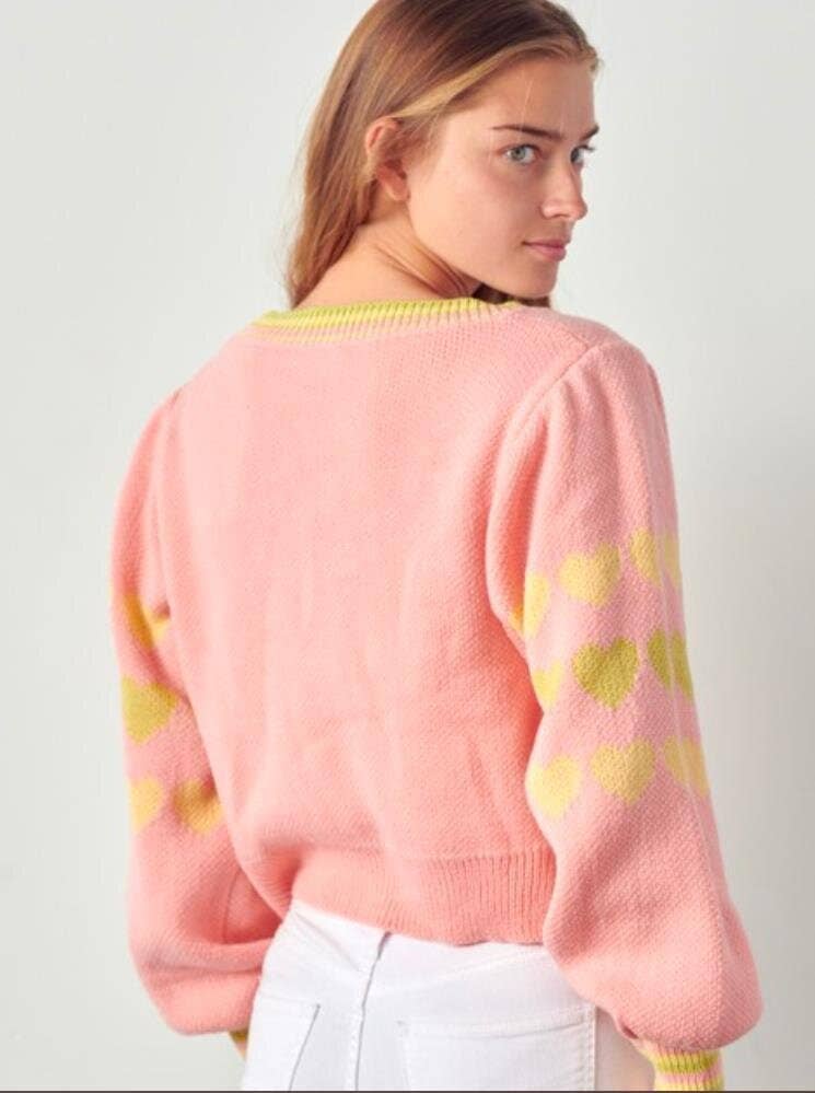 V-NECK SHORT SWEET LOVE EMBROIDERED CARDIGAN