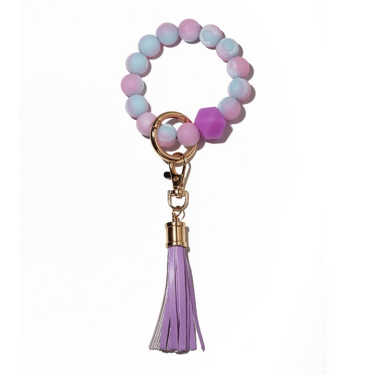 Glow in the Dark Silicone Bead Bracelet Keychain_CWAB5014