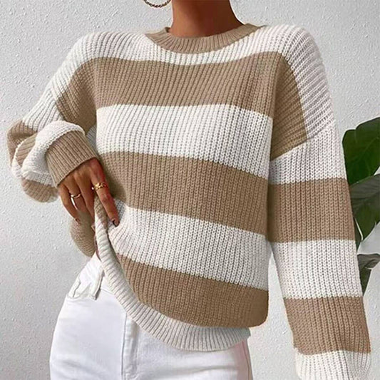 SLOUCHY LONG-SLEEVED PULLOVER CREW-NECK SWEATER