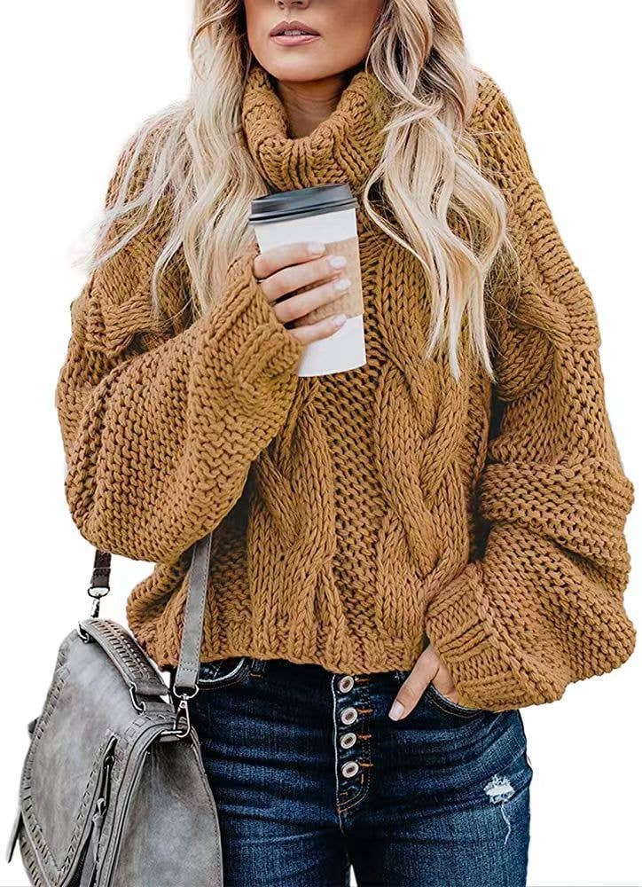 Laid-back solid-color tweed high-neck sweater