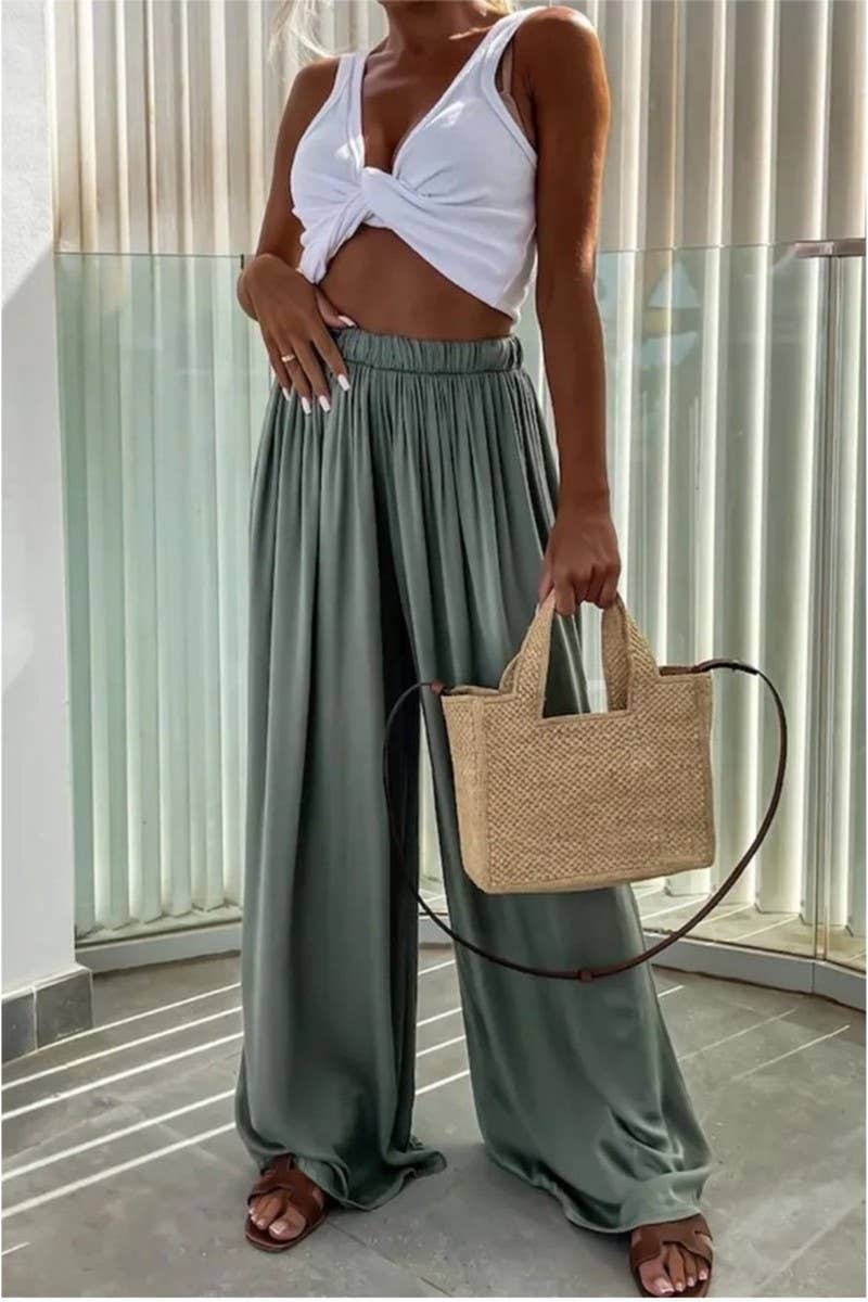 CWBLP01041_SOLID COLOR CASUAL LOOSE WIDE-LEG PANTS