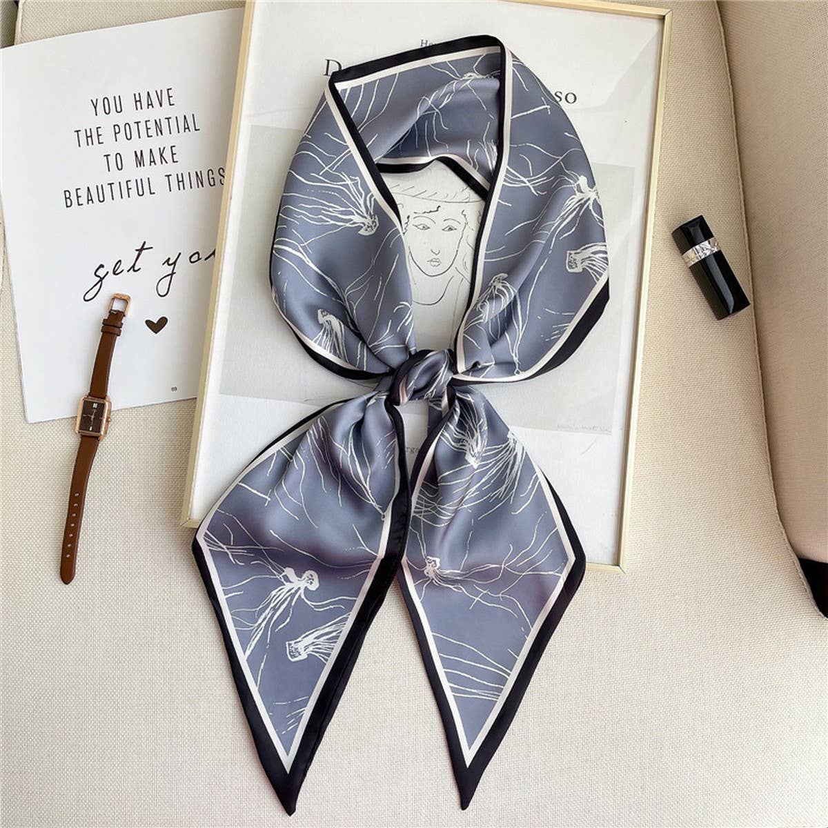 IMITATION SILK RIBBON BEVEL WIDE COLLAR HEAD SCARF