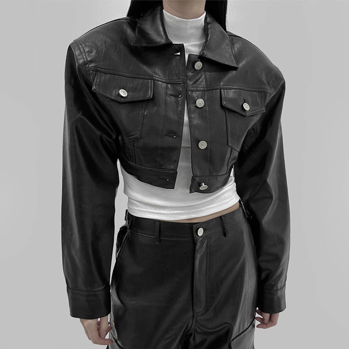 SINGLE BREASTED PU LEATHER SHORT JACKET