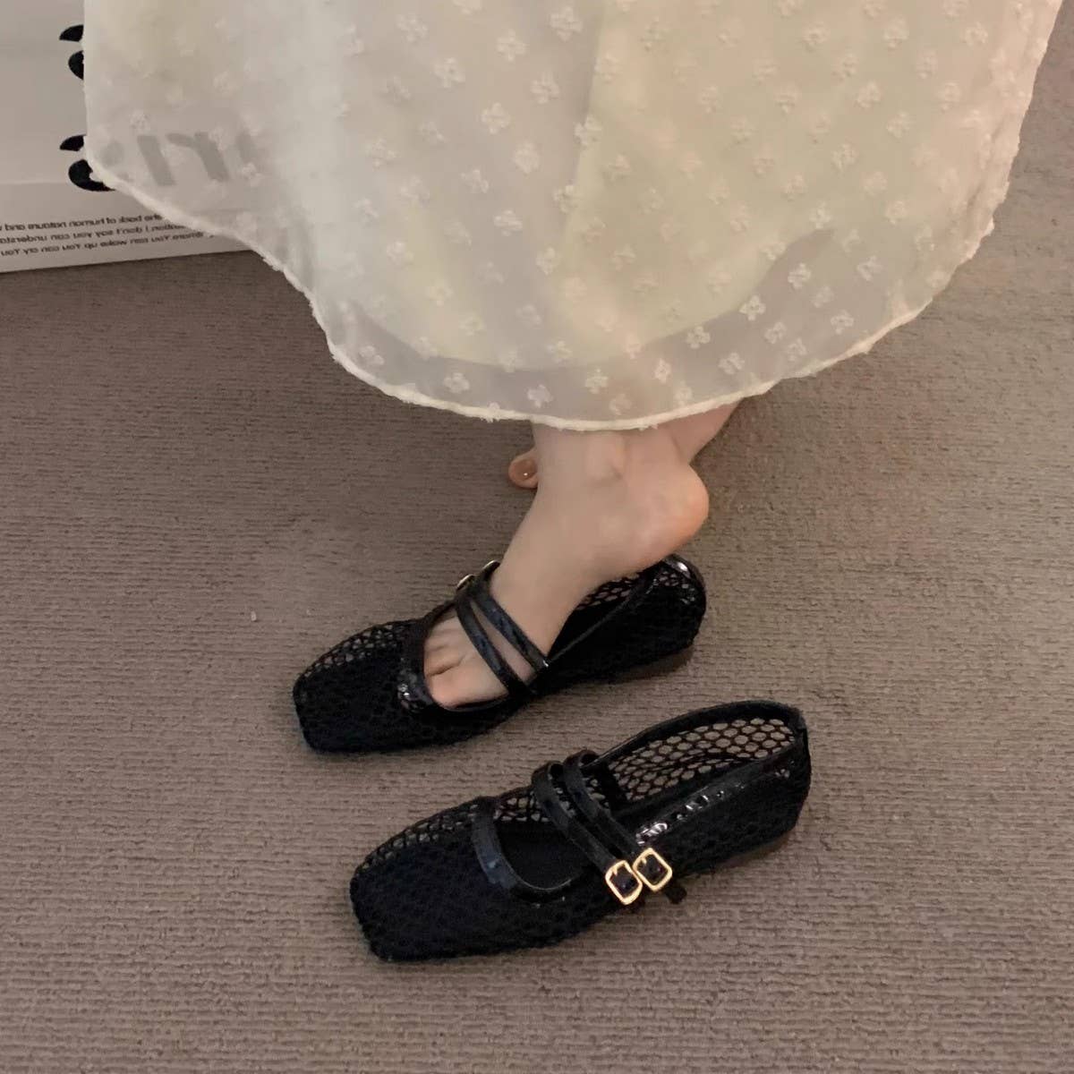 Black Mesh Mary Jane Sandals for Women_CWSHF0091