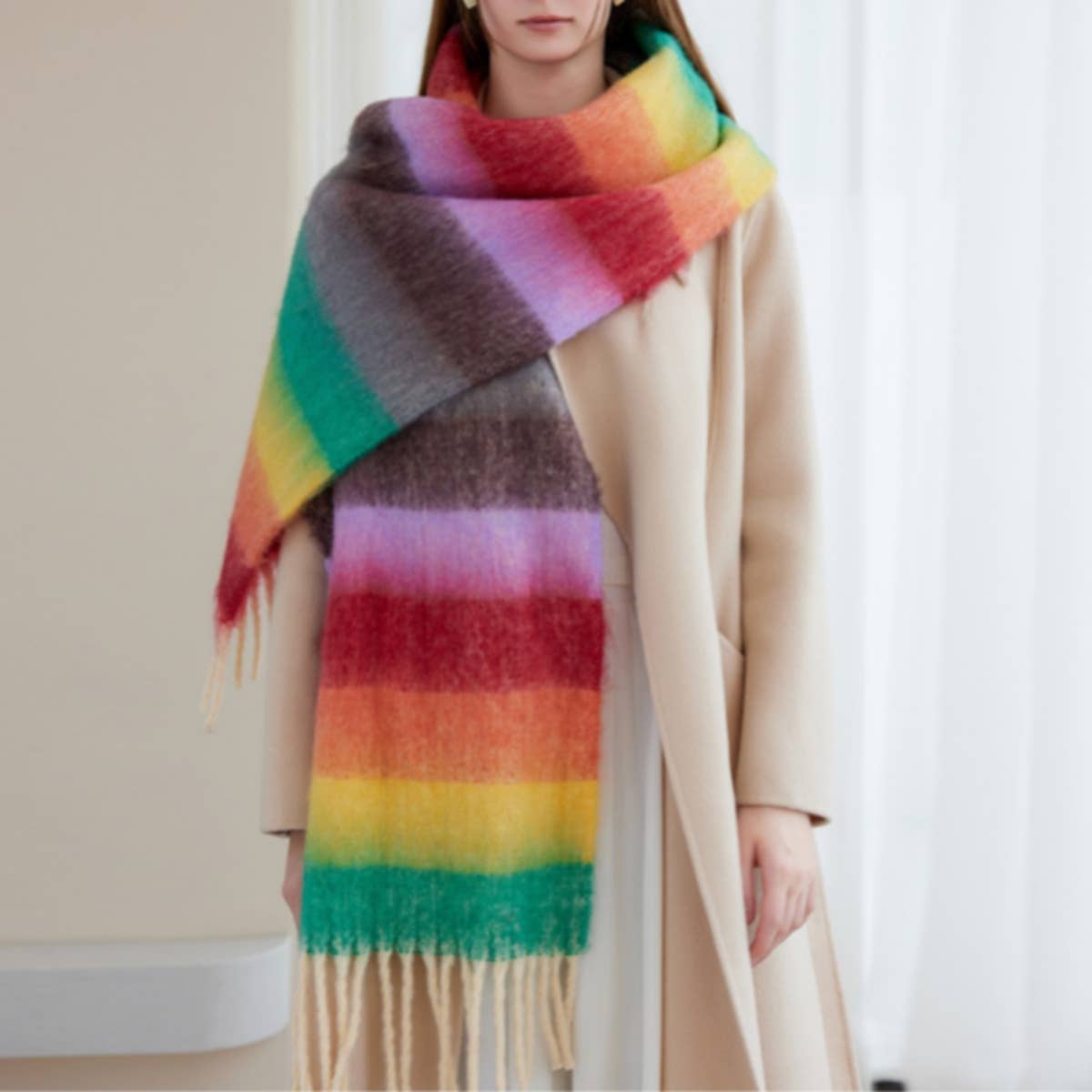 CWASC1575_WINTER PREMIUM THERMAL STRIPED SCARF BIB