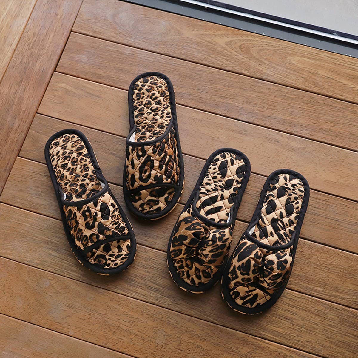 Leopard Bow Indoor Slippers Non-Slip Quiet
