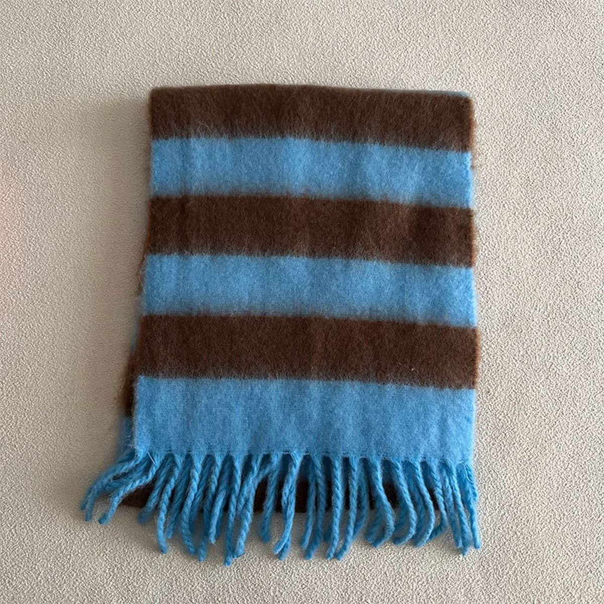 Blue-Brown Stripe Scarf - Thick Winter Wrap_CWASC2332