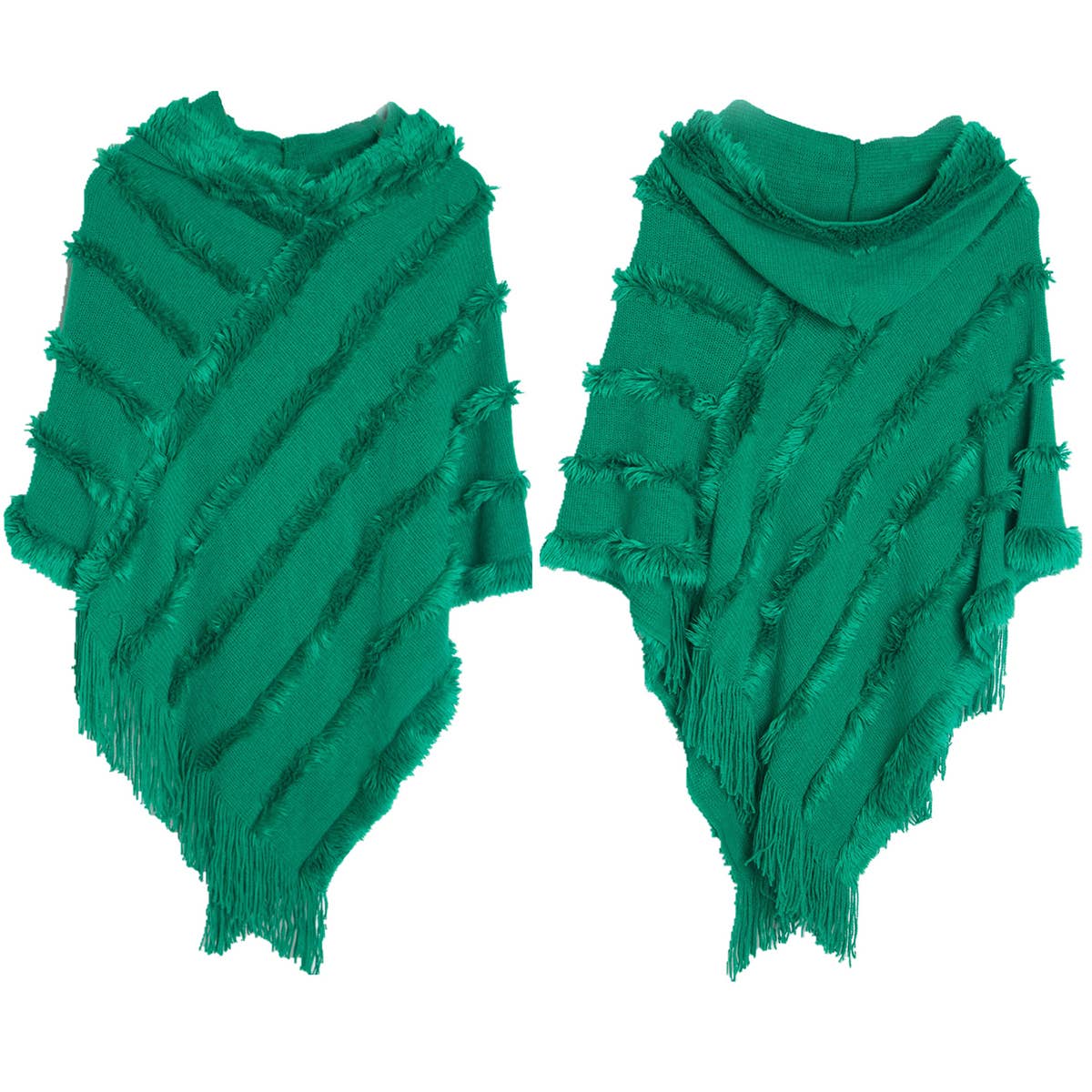 HOODED CAPE WITH FRINGED HEM SCARVES