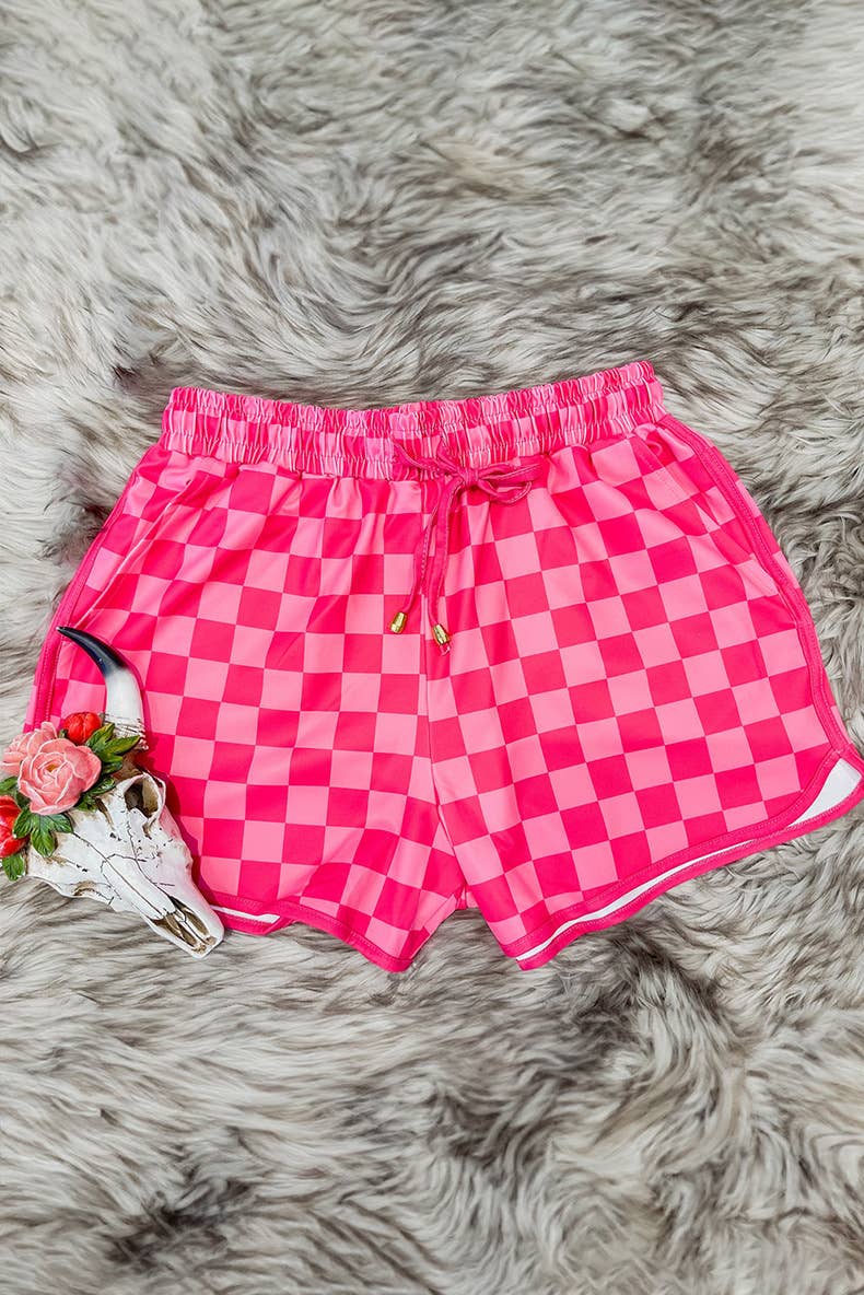 Drawstring fashionable checked print shorts