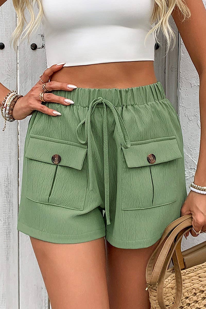 CWBSP0311_DOUBLE POCKET ELASTIC WAIST SHORTS