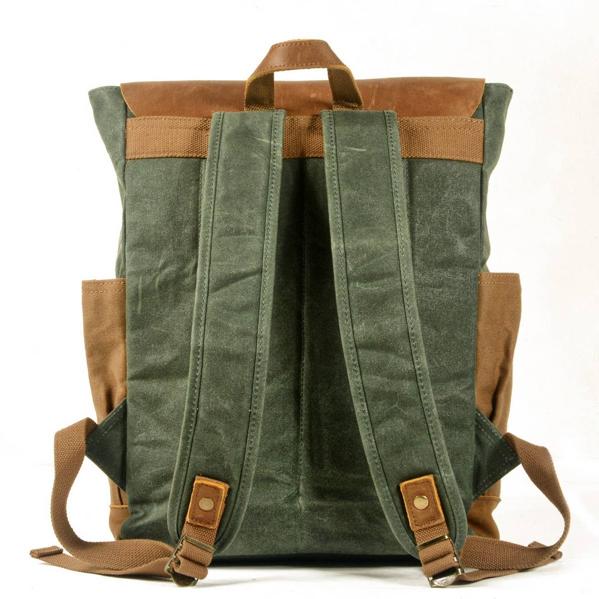 Unisex Waxed Canvas Laptop Backpack with Leather_CWAB5535